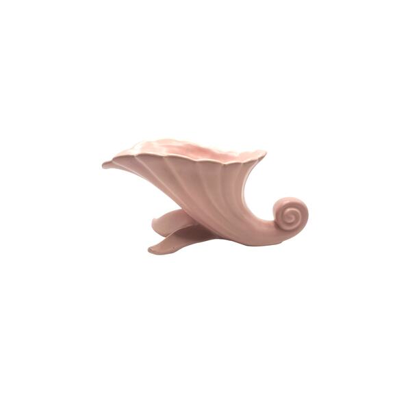 Vintage Abingdon Pottery USA Pink Cornucopia Vase Scroll Art Deco Planter - Picture 1 of 8